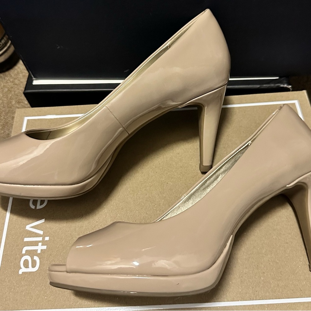 Beige Patent Leather Pumps